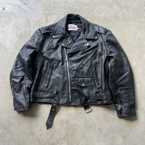 Vintage Excelled Leather Motorcycle Jacket Mens 48 Black Biker Made in USA